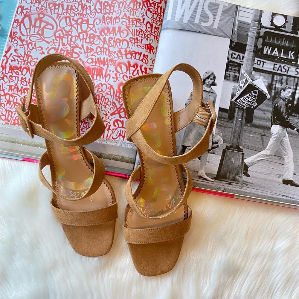 NWOT Sam Edelman Fisher Tan Faux Suede Heel Sandals Size 10